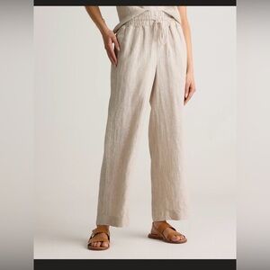Elegant Beige Wide Leg Linen Pants